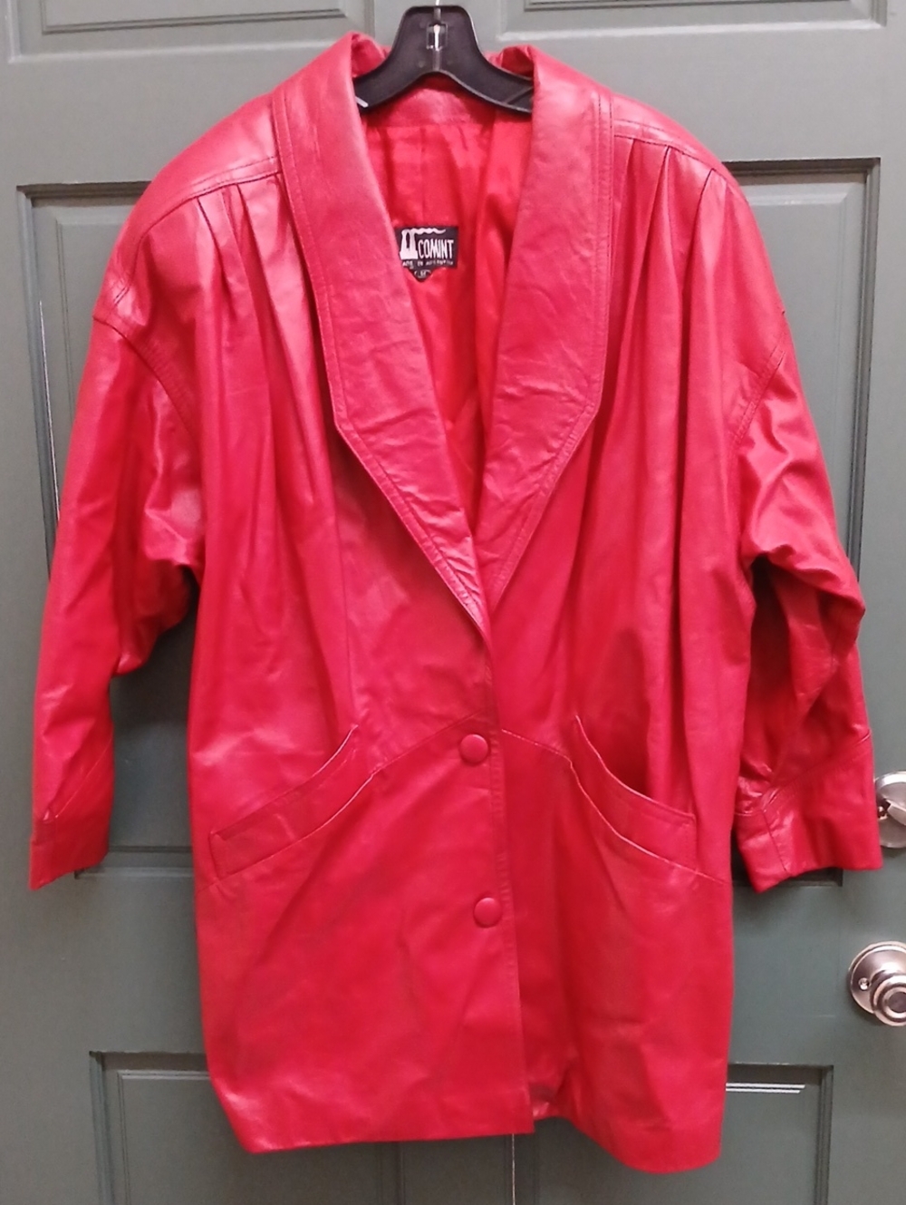 Vintage Comint Red Leather Longline Jacket Size Medium